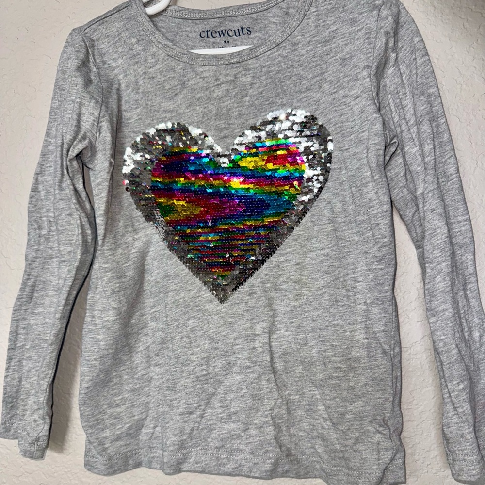 Crewcuts Multicolor Flip Sequin Heart Long Sleeve Shirt